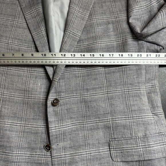 J.S. A. Bank 1905 Tailored Fit Linen Blazer Jacket 42‎ Regular Gray Plaid - Picture 7 of 10